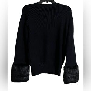 Love Token Women’s Black Ribbed Knit Sweater with Faux Fur Cuffs Size Small